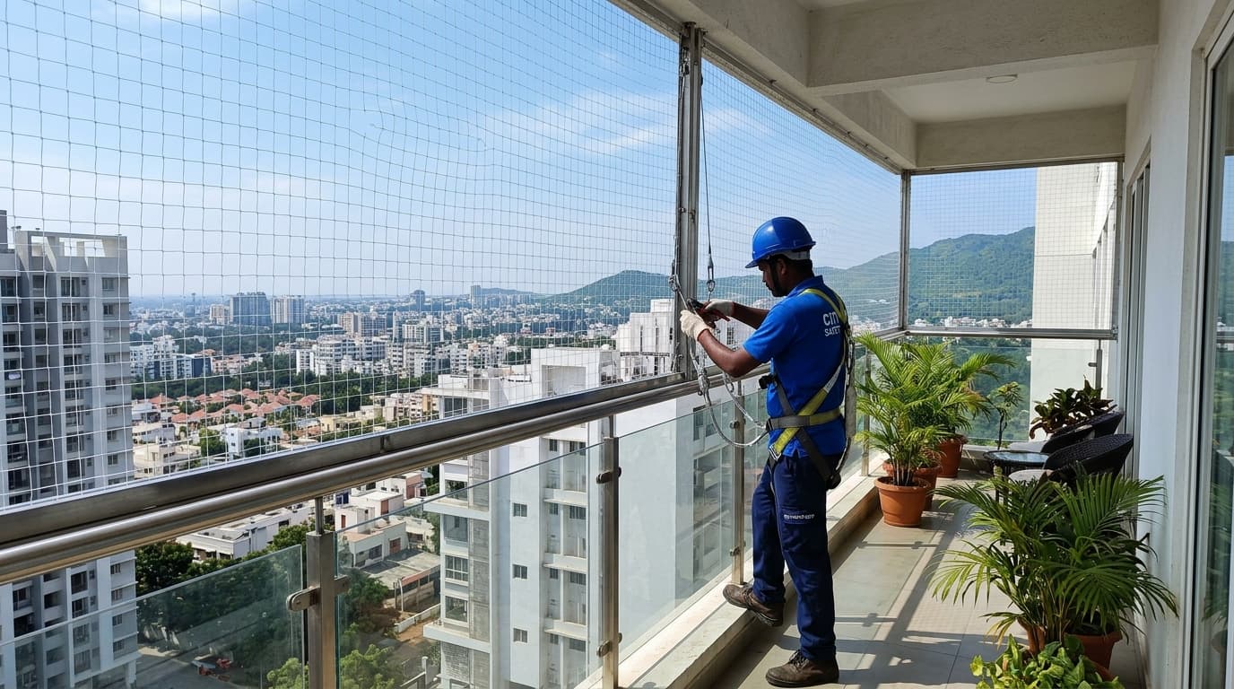 Balcony safety net installation