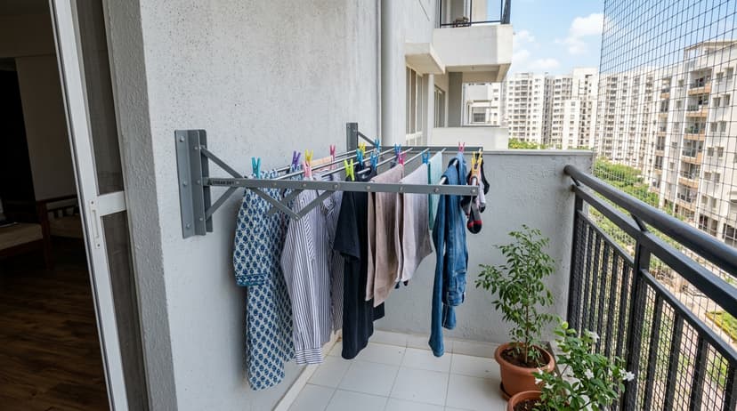 Balcony Cloth Drying Hangers installation example 1 β Kovai Safety Nets Coimbatore